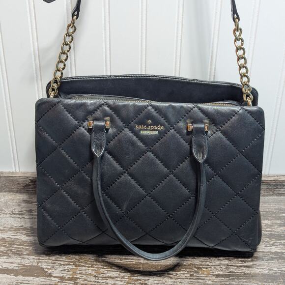 Kate Spade Women's Black Leather Quilted Shoulder Crossbody Bag - Picture 1 of 8